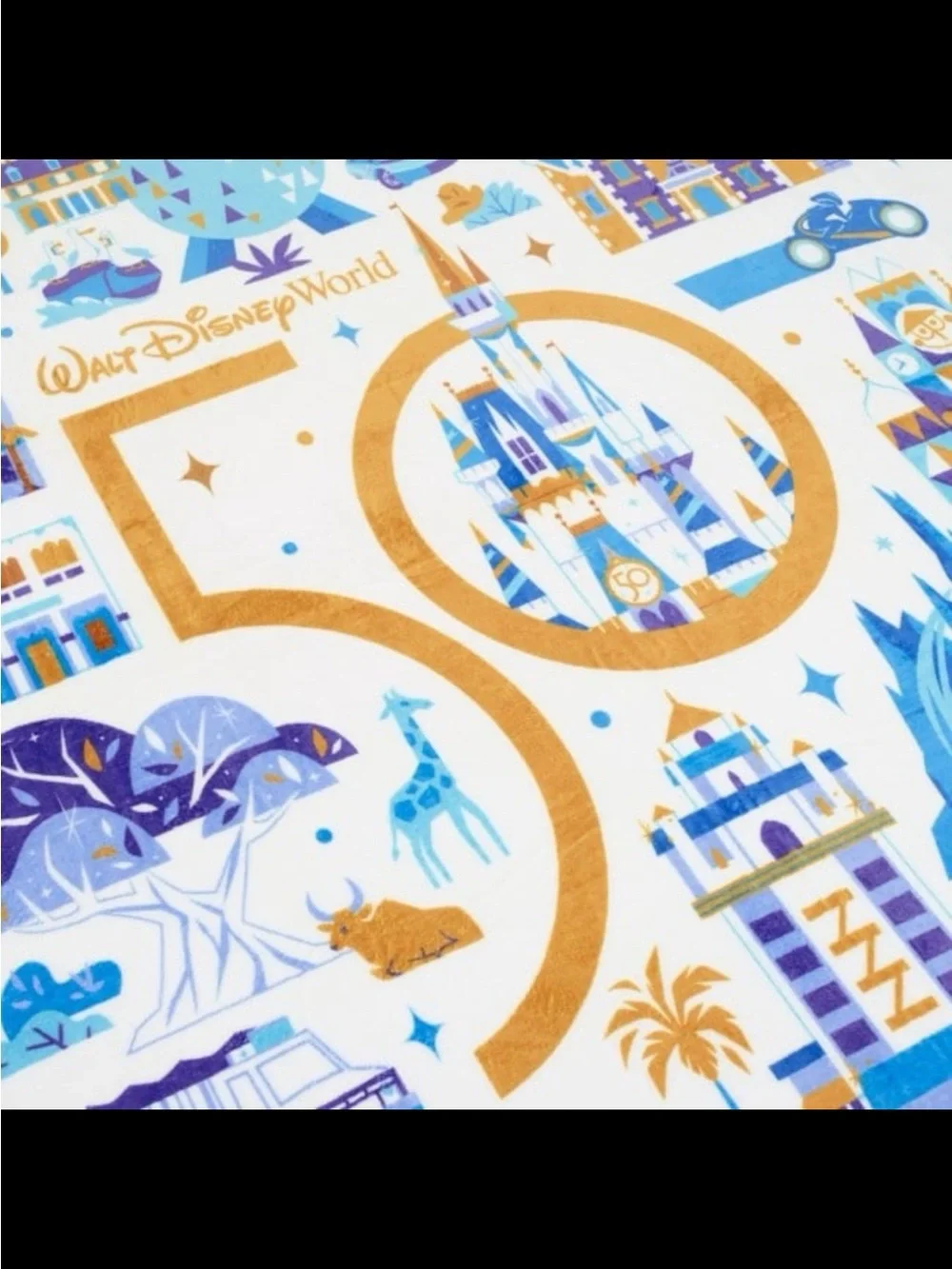 Disney Plush Throw Blanket in White, Blue & Gold